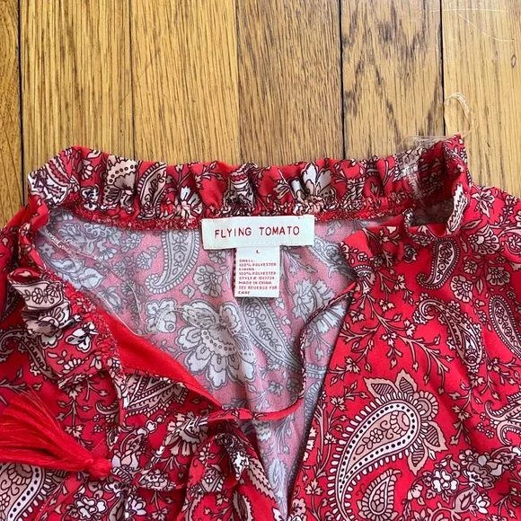 Flying Tomato Red Paisley Long Sleeve Dress - Picture 2 of 4